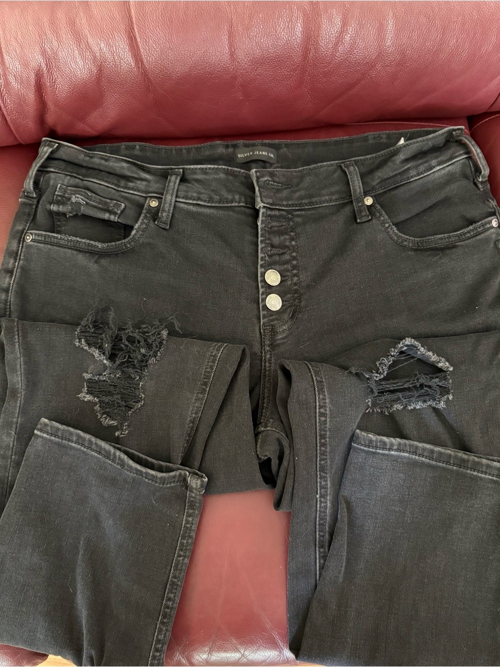 Silver Jeans Black Distressed High-Rise Skinny Jeans
